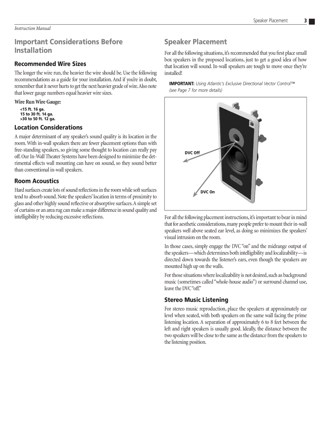 Atlantic Technology IWTS-14 LCR, IWTS-7 LCR Important Considerations Before Installation, Speaker Placement 