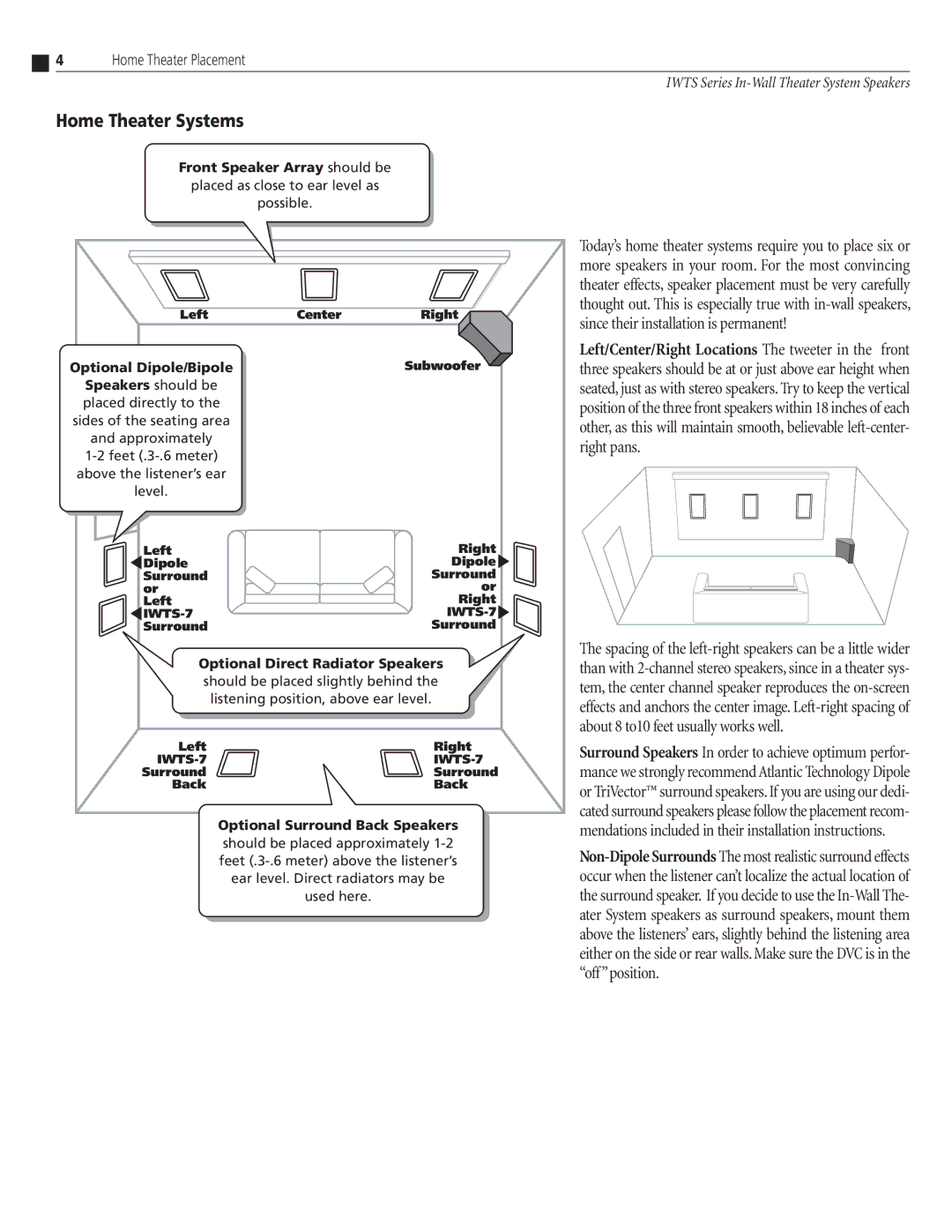 Atlantic Technology IWTS-7 LCR, IWTS-14 LCR instruction manual Home Theater Systems 