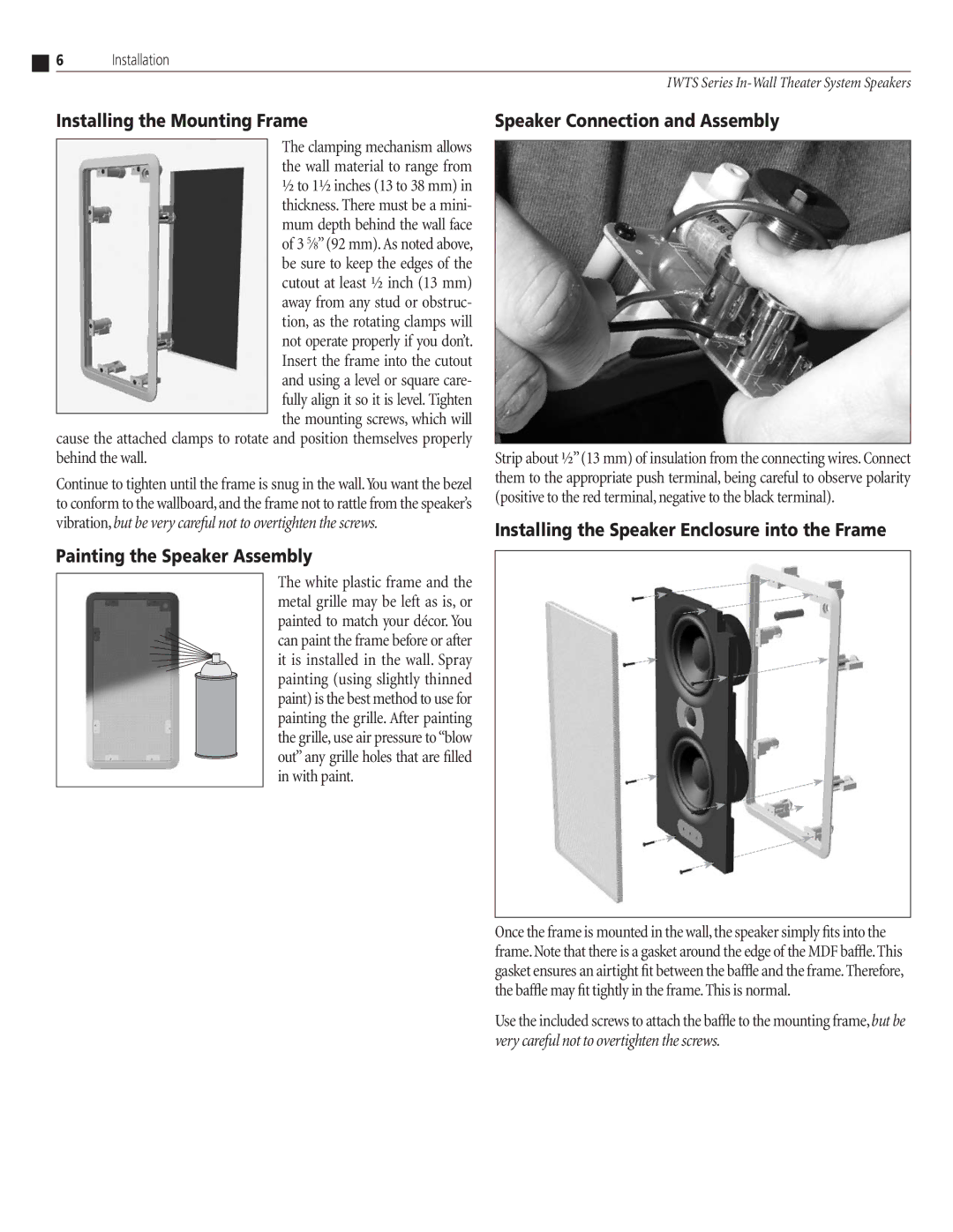 Atlantic Technology IWTS-7 LCR, IWTS-14 LCR instruction manual Installing the Mounting Frame, Painting the Speaker Assembly 