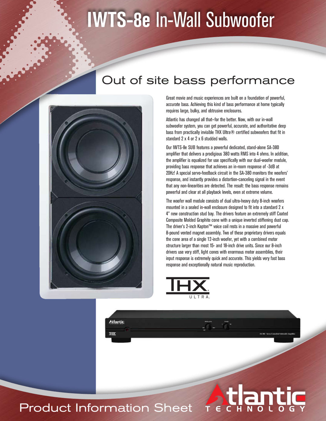 Atlantic Technology manual IWTS-8eIn-Wall Subwoofer, Out of site bass performance 