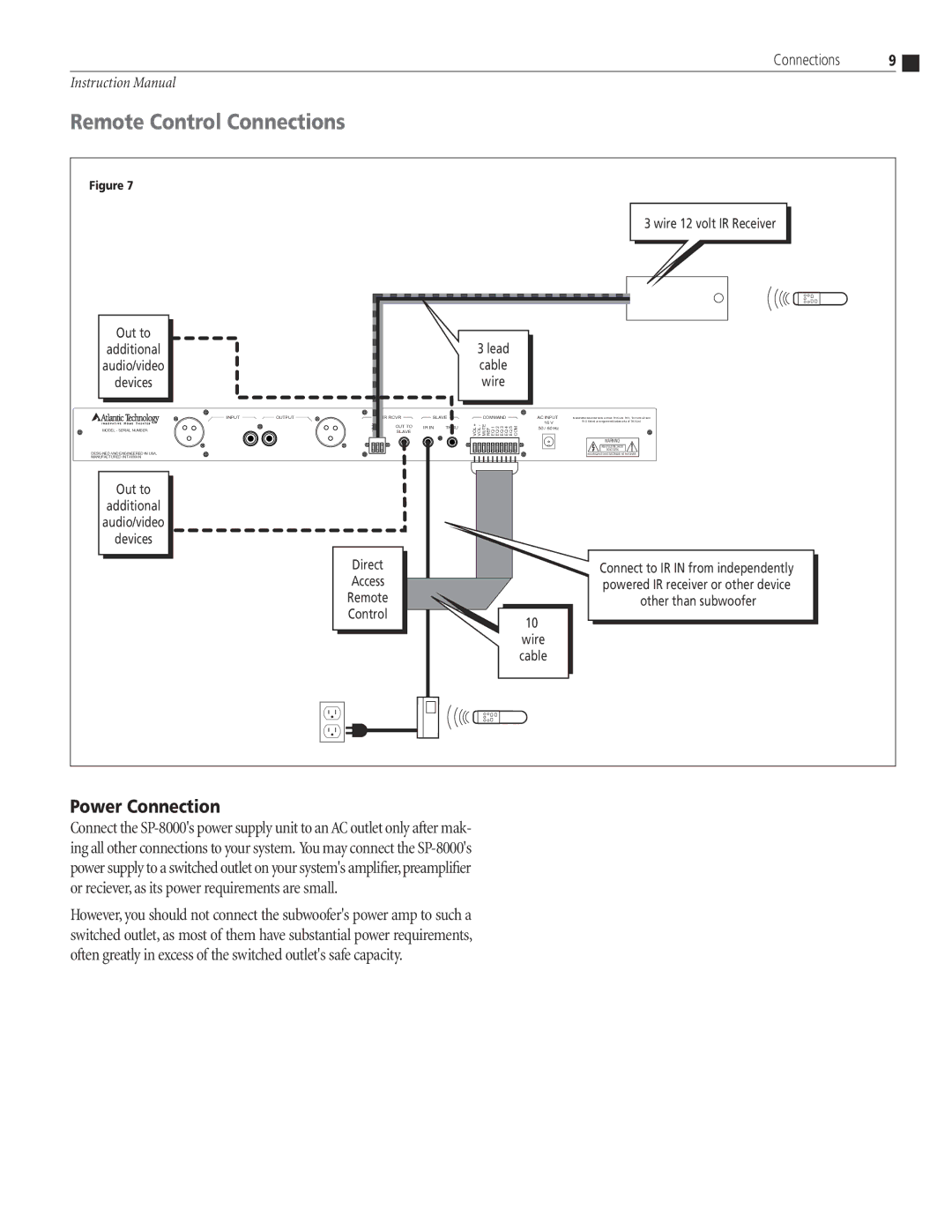 Atlantic Technology SP-8000 instruction manual Remote Control Connections, Power Connection 