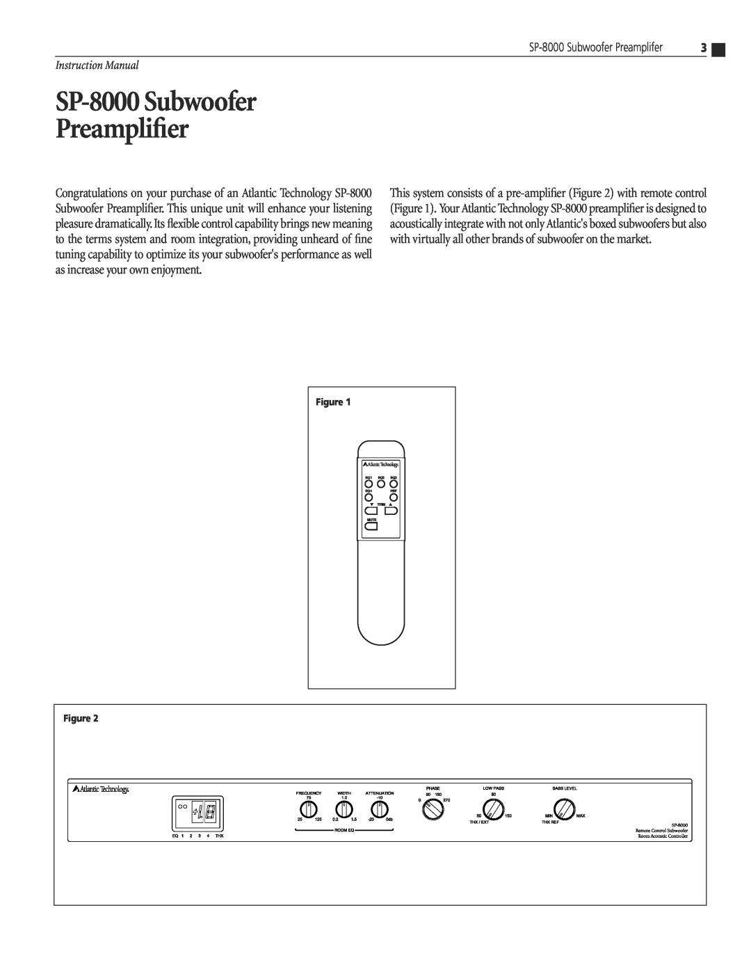 Atlantic Technology instruction manual SP-8000Subwoofer Preamplifier 