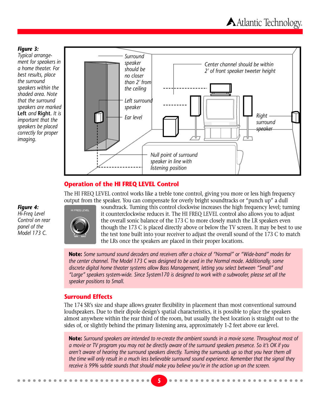 Atlantic Technology System 170 instruction manual Operation of the HI Freq Level Control, Surround Effects 