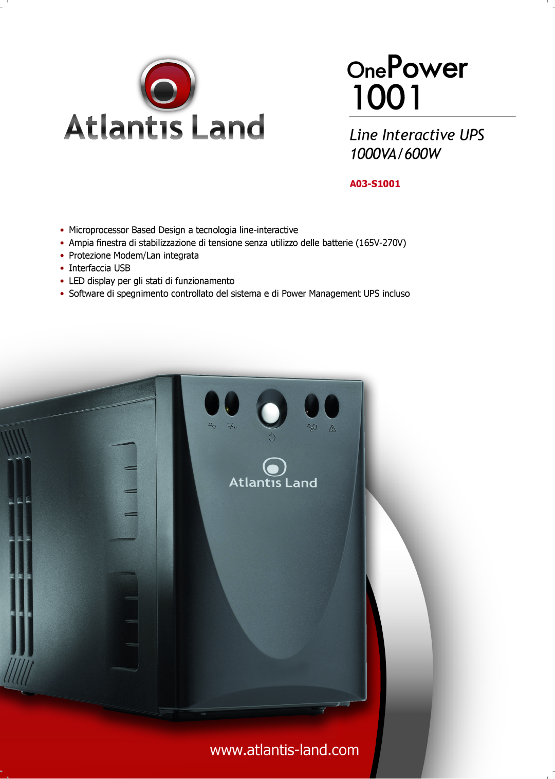 Atlantis Land manual OnePower, Line Interactive UPS 1000VA/600W, A03-S1001 