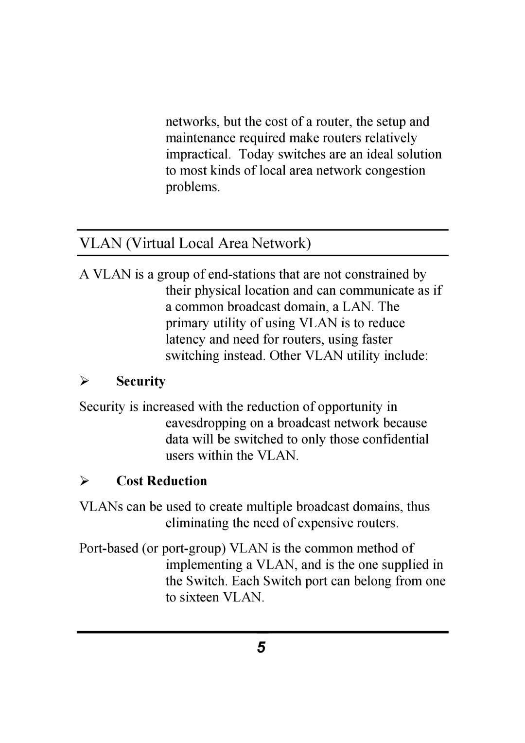 Atlantis Land 10/100Mbps manual Vlan Virtual Local Area Network, Security, Cost Reduction 