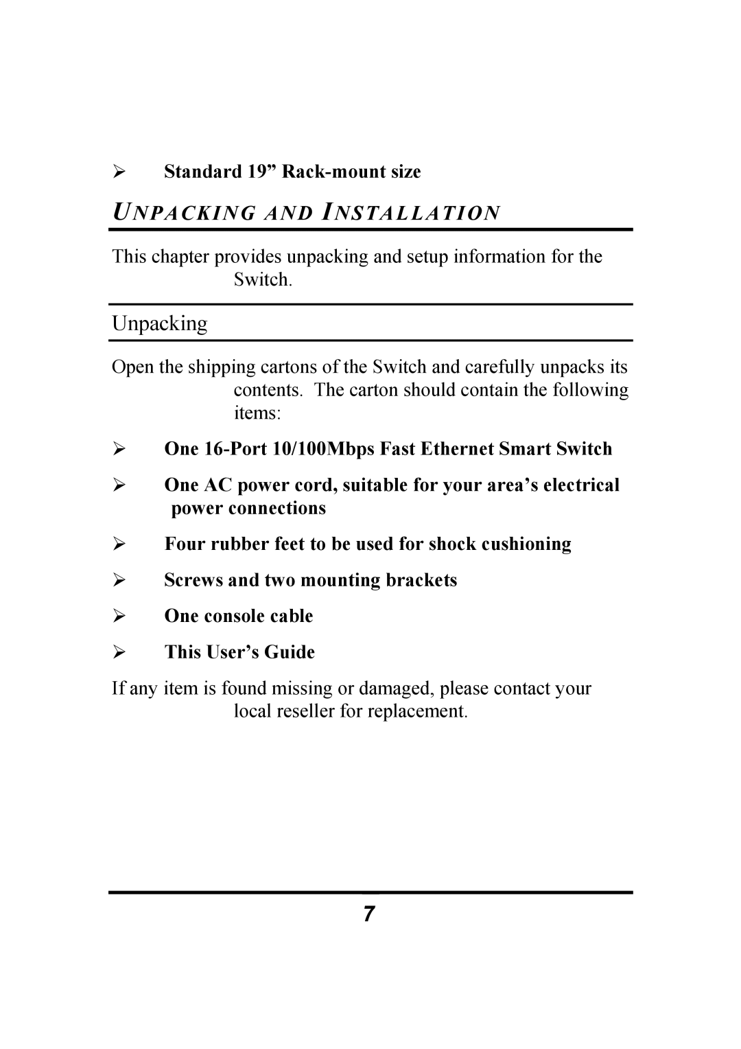 Atlantis Land 10/100Mbps manual Unpacking and Installation, Standard 19 Rack-mount size 