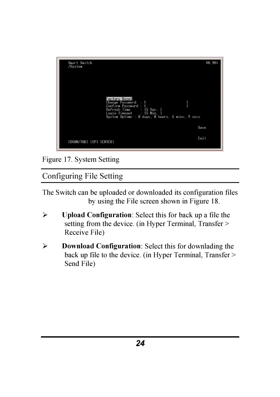 Atlantis Land 10/100Mbps manual Configuring File Setting, System Setting 