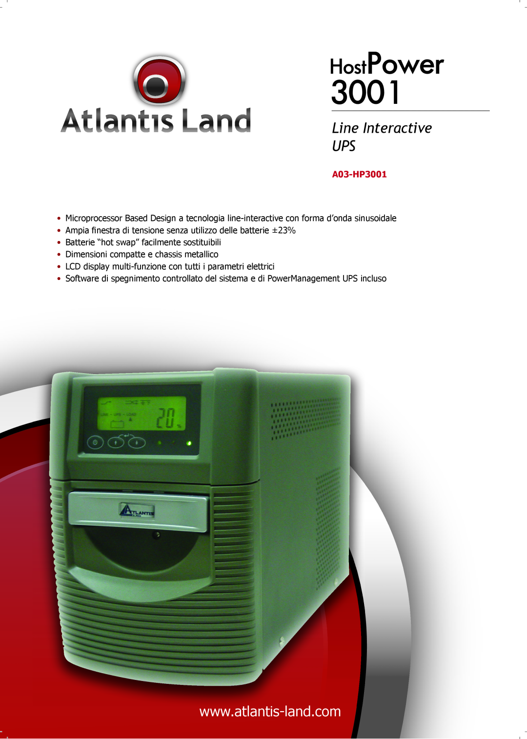 Atlantis Land manual HostPower, Line Interactive UPS, A03-HP3001 