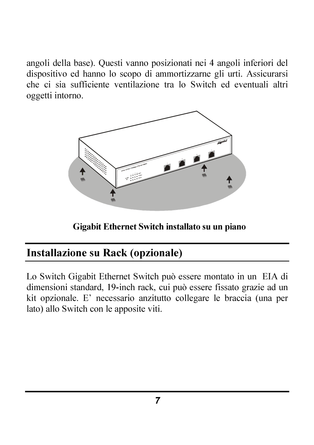 Atlantis Land 4/8 ports 10/100/1000Mbps manual Installazione su Rack opzionale 