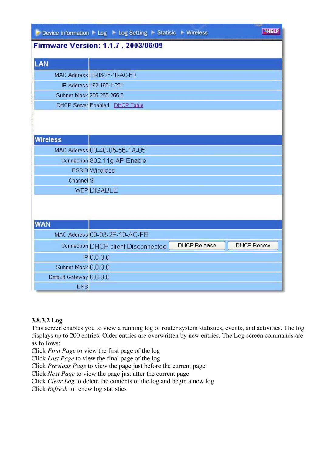 Atlantis Land 899 A02-WR-54G ME01 user manual 3.2 Log 