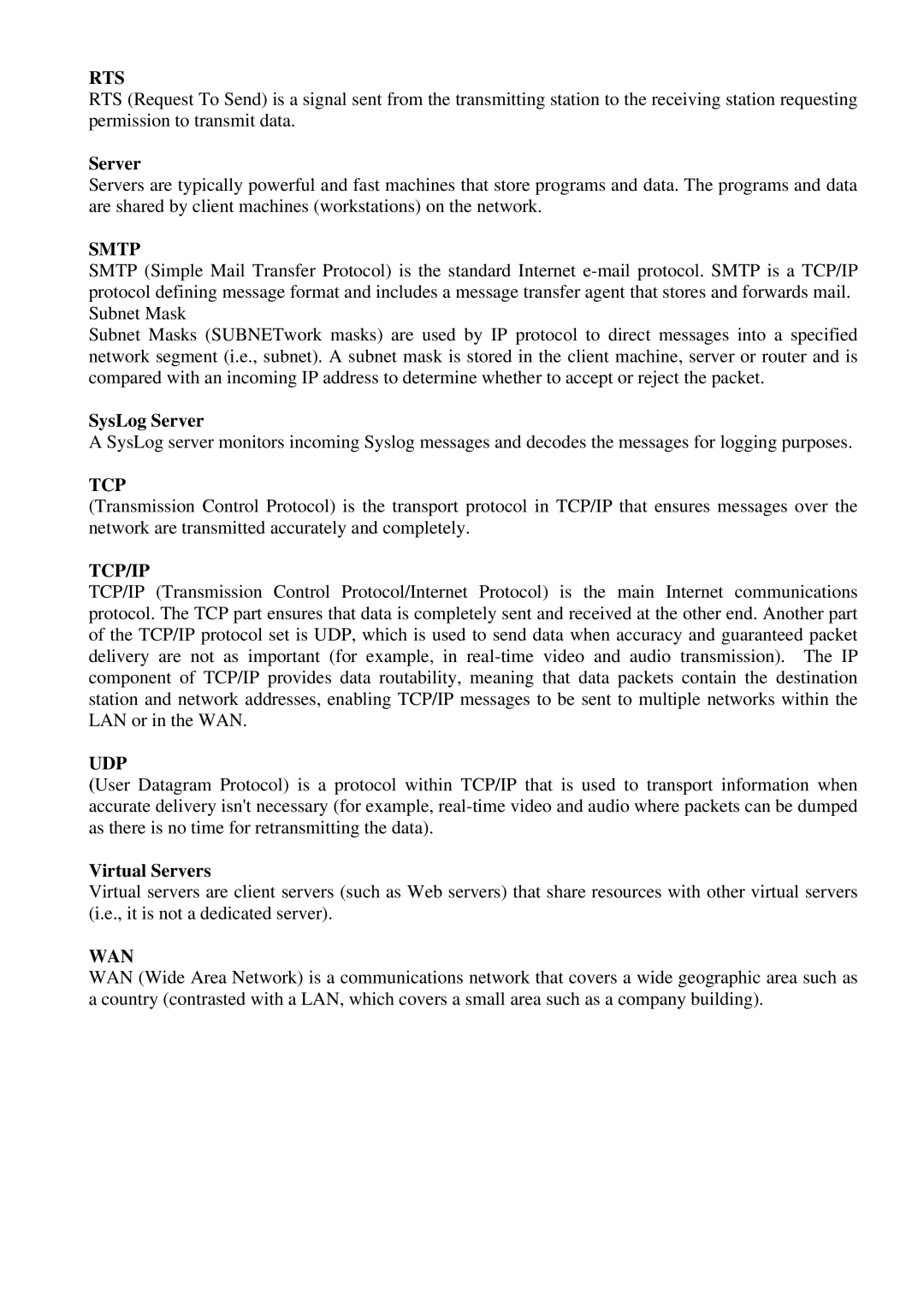 Atlantis Land 899 A02-WR-54G ME01 user manual Rts, Smtp, Tcp/Ip, Udp 