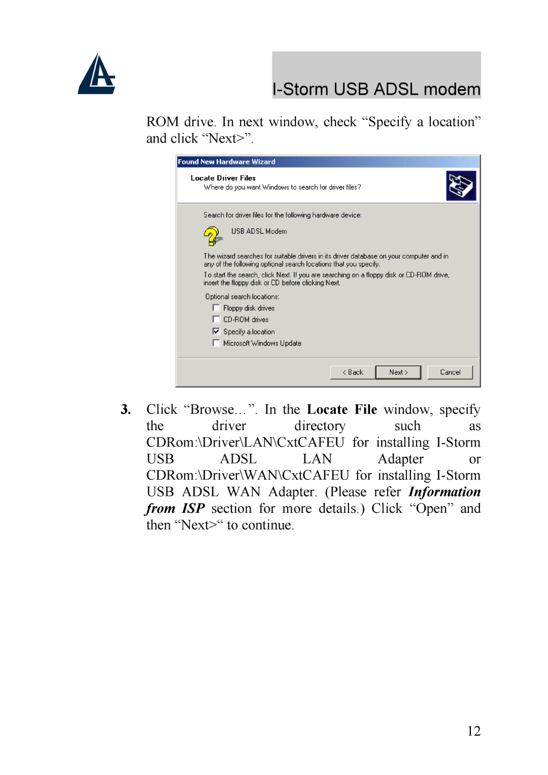 Atlantis Land A01-AU1 manual Storm USB Adsl modem 