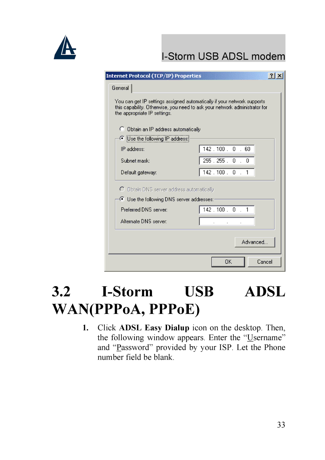 Atlantis Land A01-AU1 manual Storm USB Adsl WANPPPoA, PPPoE 