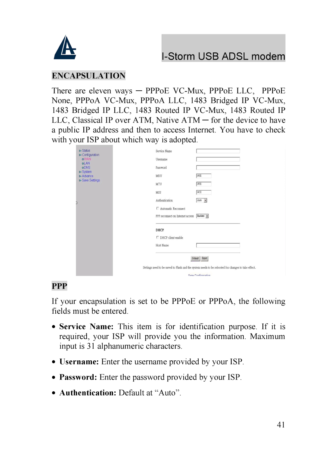 Atlantis Land A01-AU1 manual Encapsulation 