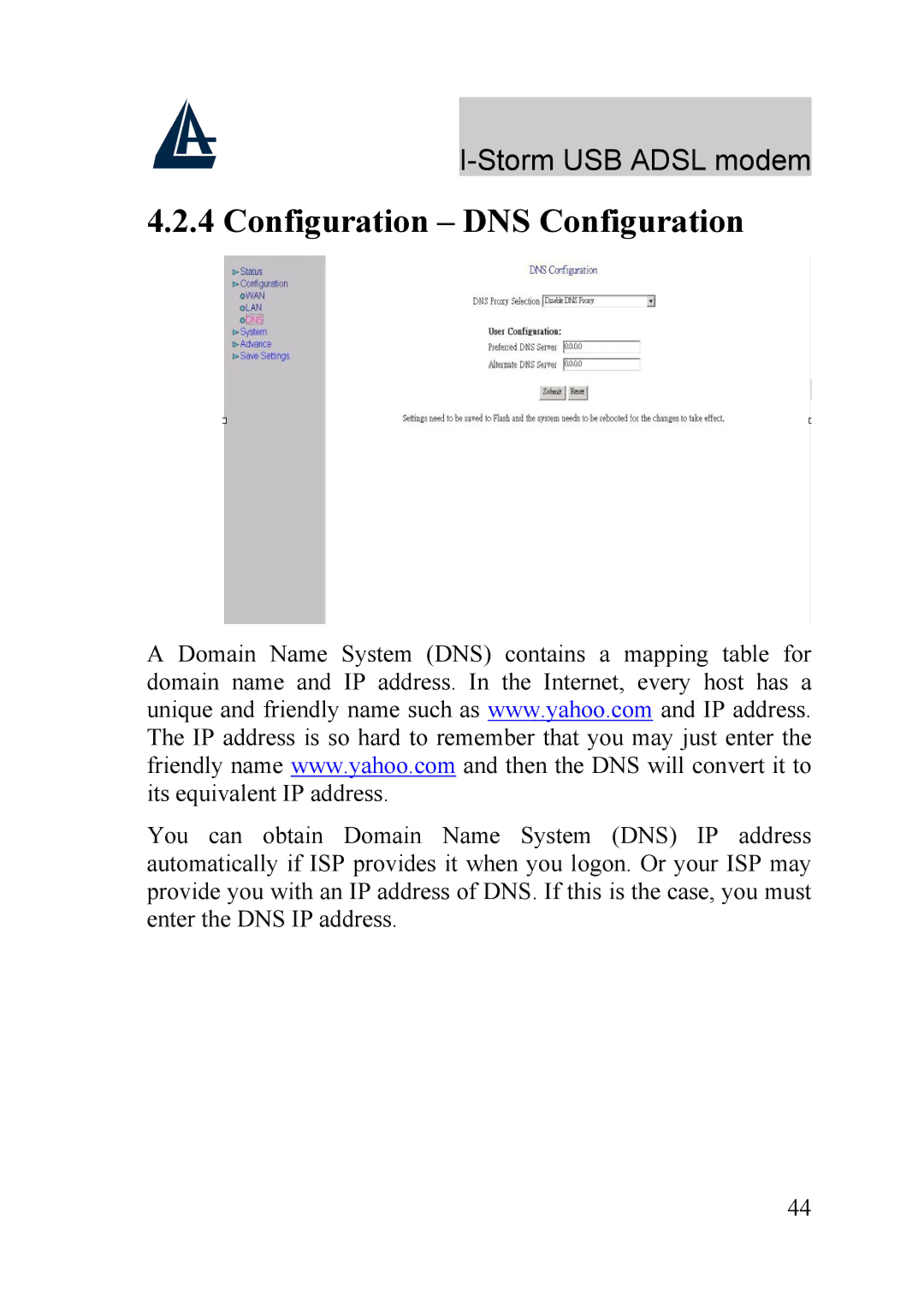 Atlantis Land A01-AU1 manual Configuration DNS Configuration 