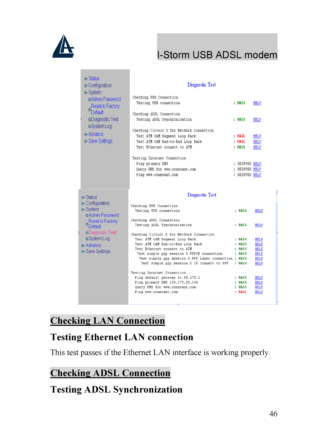 Atlantis Land A01-AU1 manual Checking LAN Connection Testing Ethernet LAN connection 