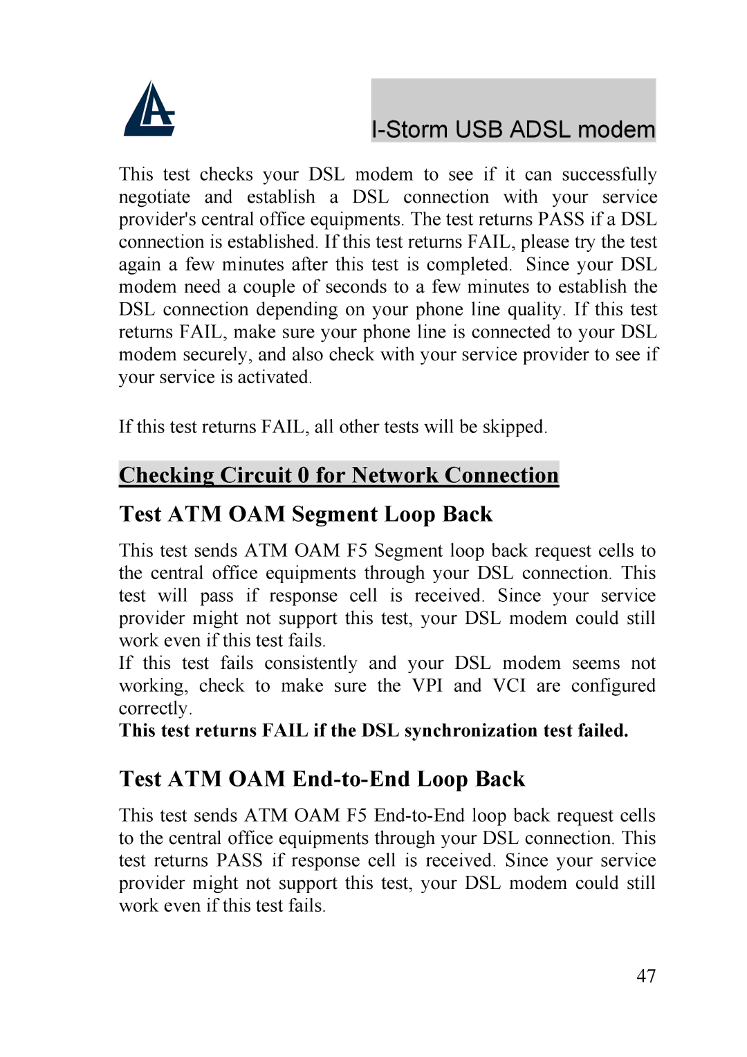 Atlantis Land A01-AU1 manual Test ATM OAM End-to-End Loop Back 