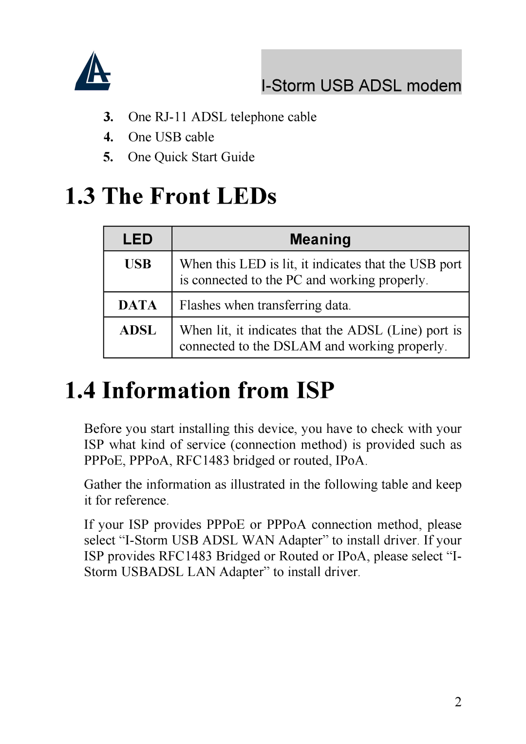 Atlantis Land A01-AU1 manual Front LEDs, Information from ISP 