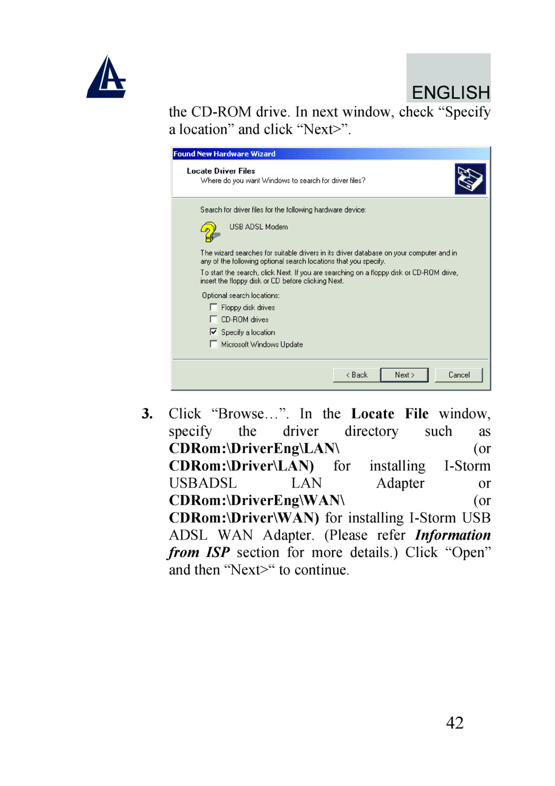 Atlantis Land A01-AU2 manual Usbadsl LAN Adapter or 