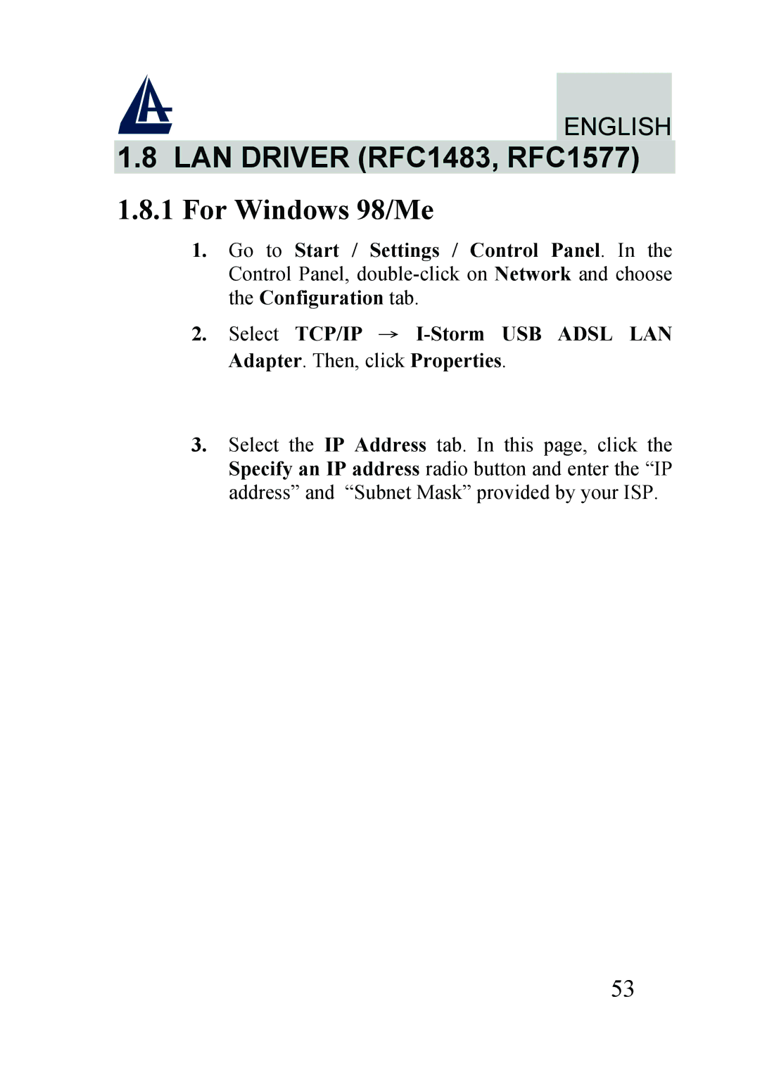 Atlantis Land A01-AU2 manual LAN Driver RFC1483, RFC1577, For Windows 98/Me 