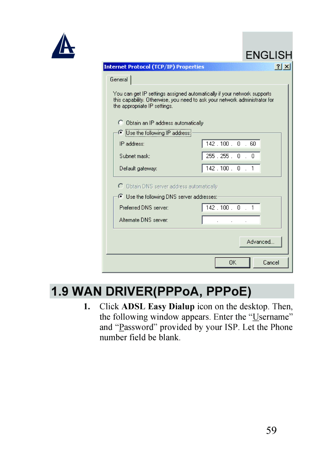 Atlantis Land A01-AU2 manual WAN DRIVERPPPoA, PPPoE 