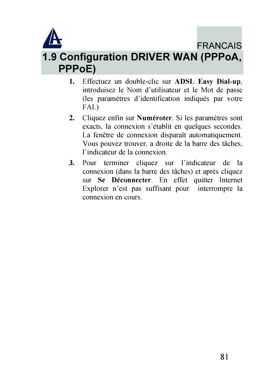 Atlantis Land A01-AU2 manual Configuration Driver WAN PPPoA, PPPoE 