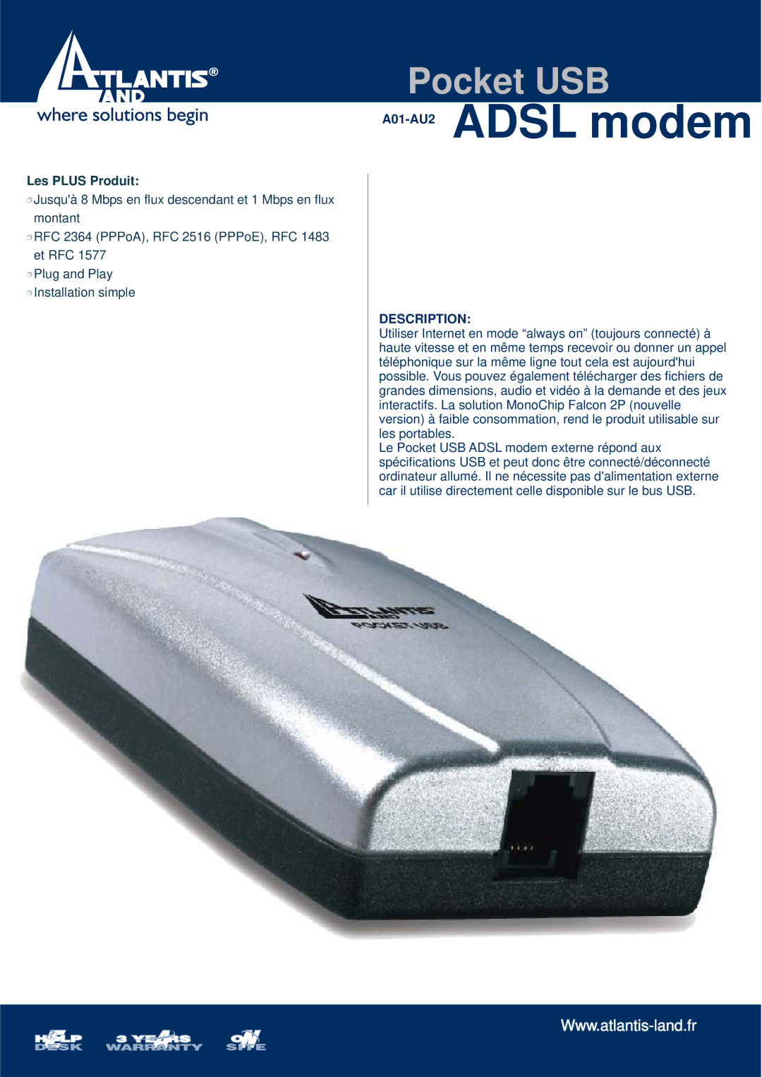 Atlantis Land A01-AU2 manual Storm USB Adsl modem 