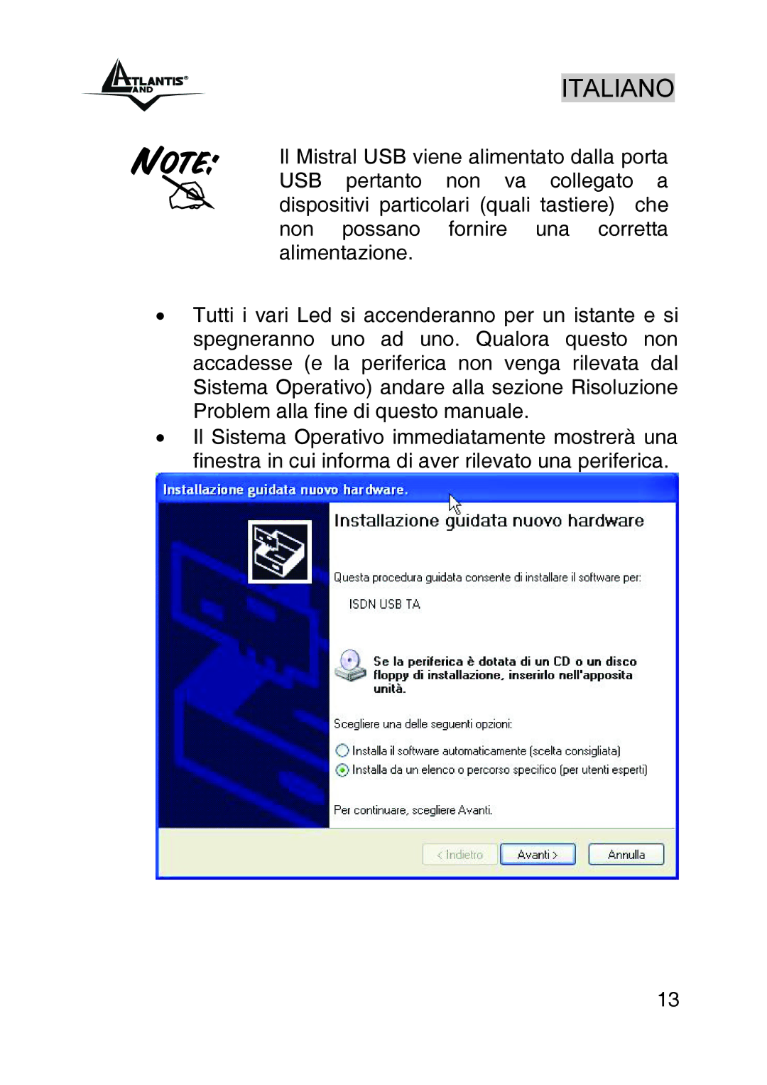 Atlantis Land A01-IU1 manual Italiano 