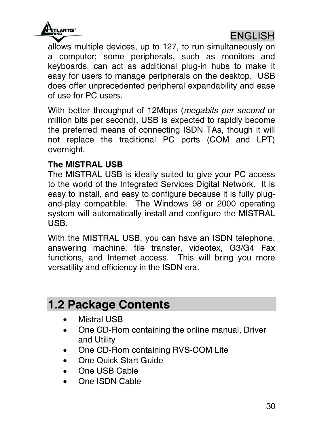 Atlantis Land A01-IU1 manual Package Contents 