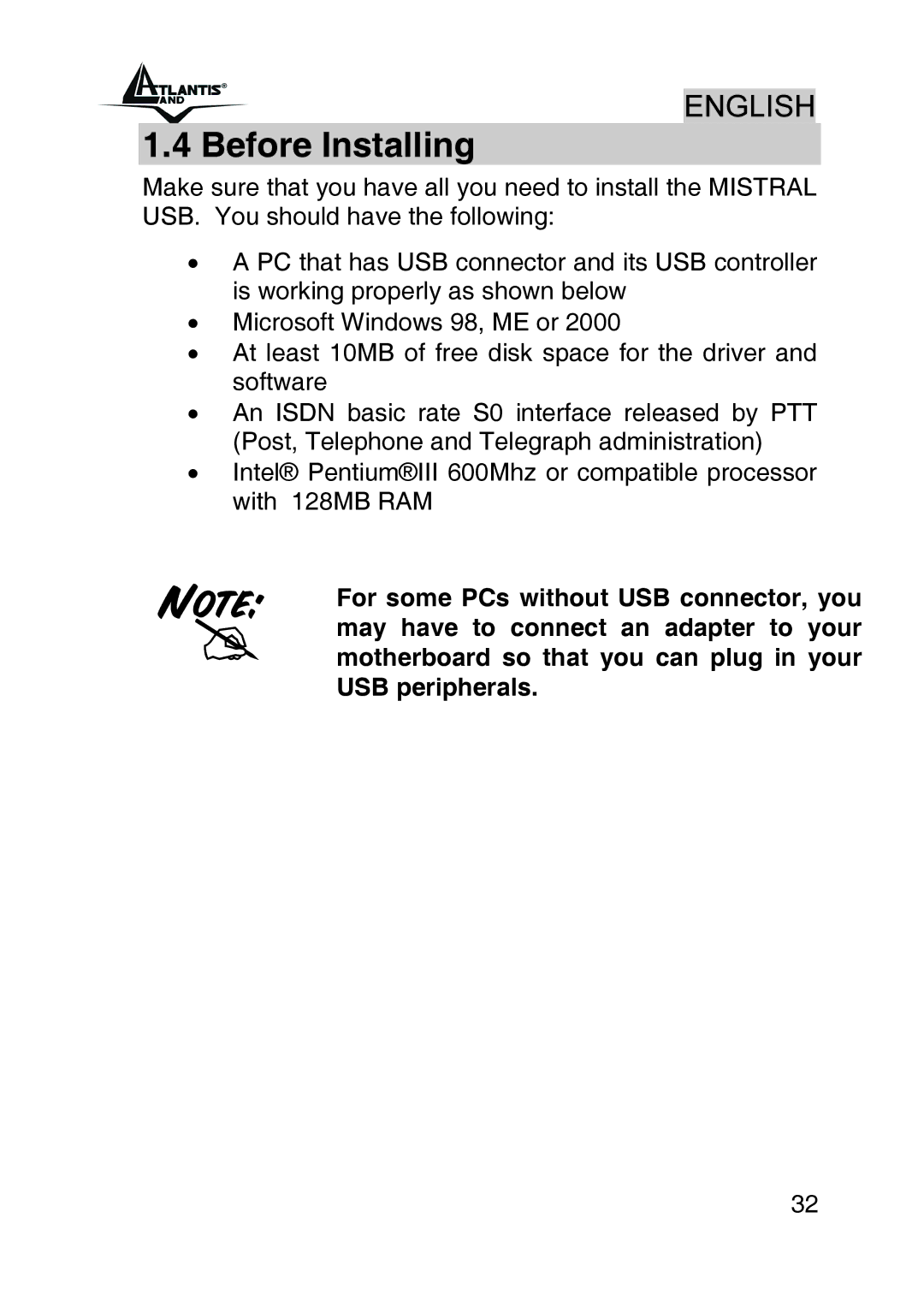 Atlantis Land A01-IU1 manual Before Installing 