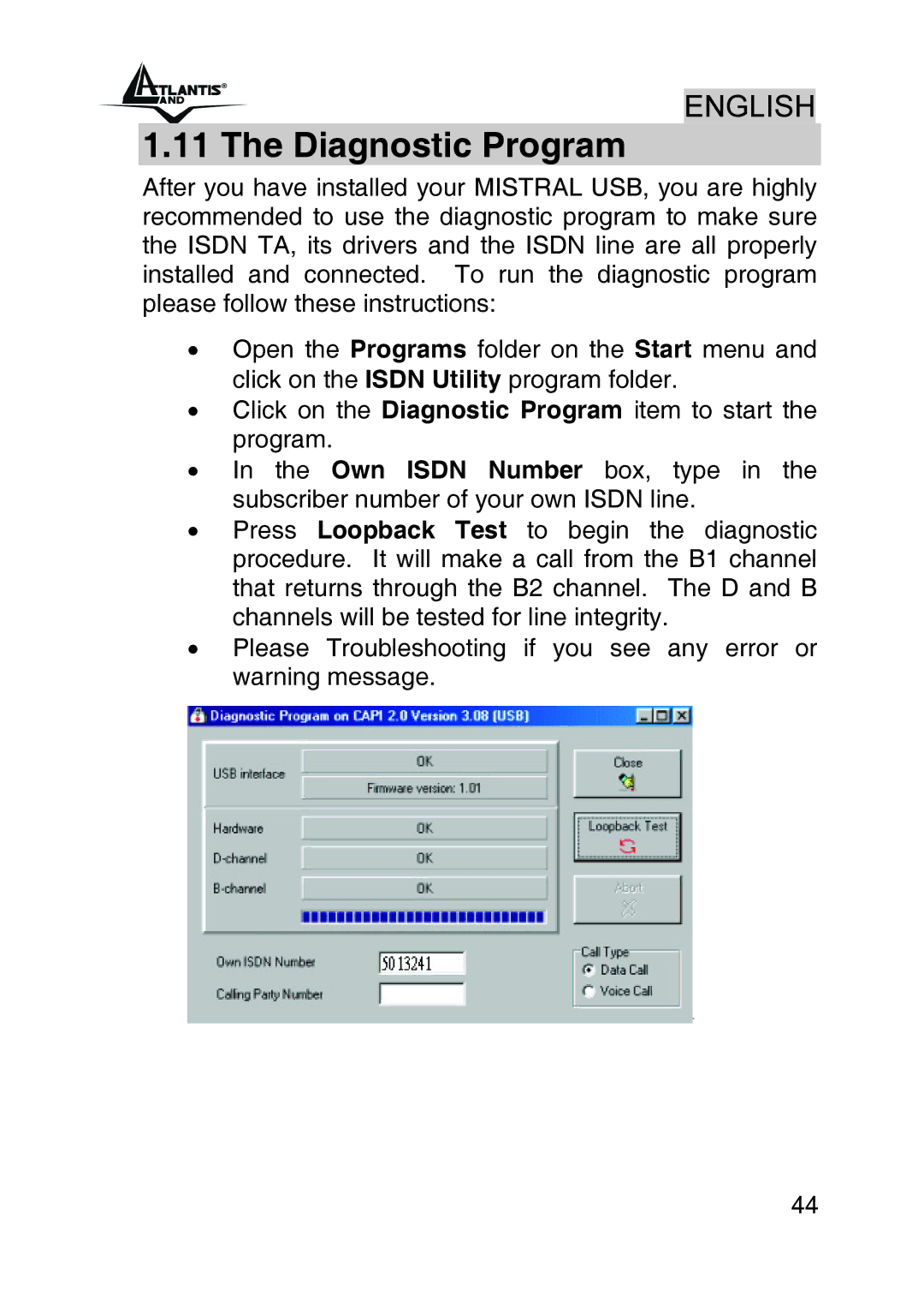 Atlantis Land A01-IU1 manual Diagnostic Program 