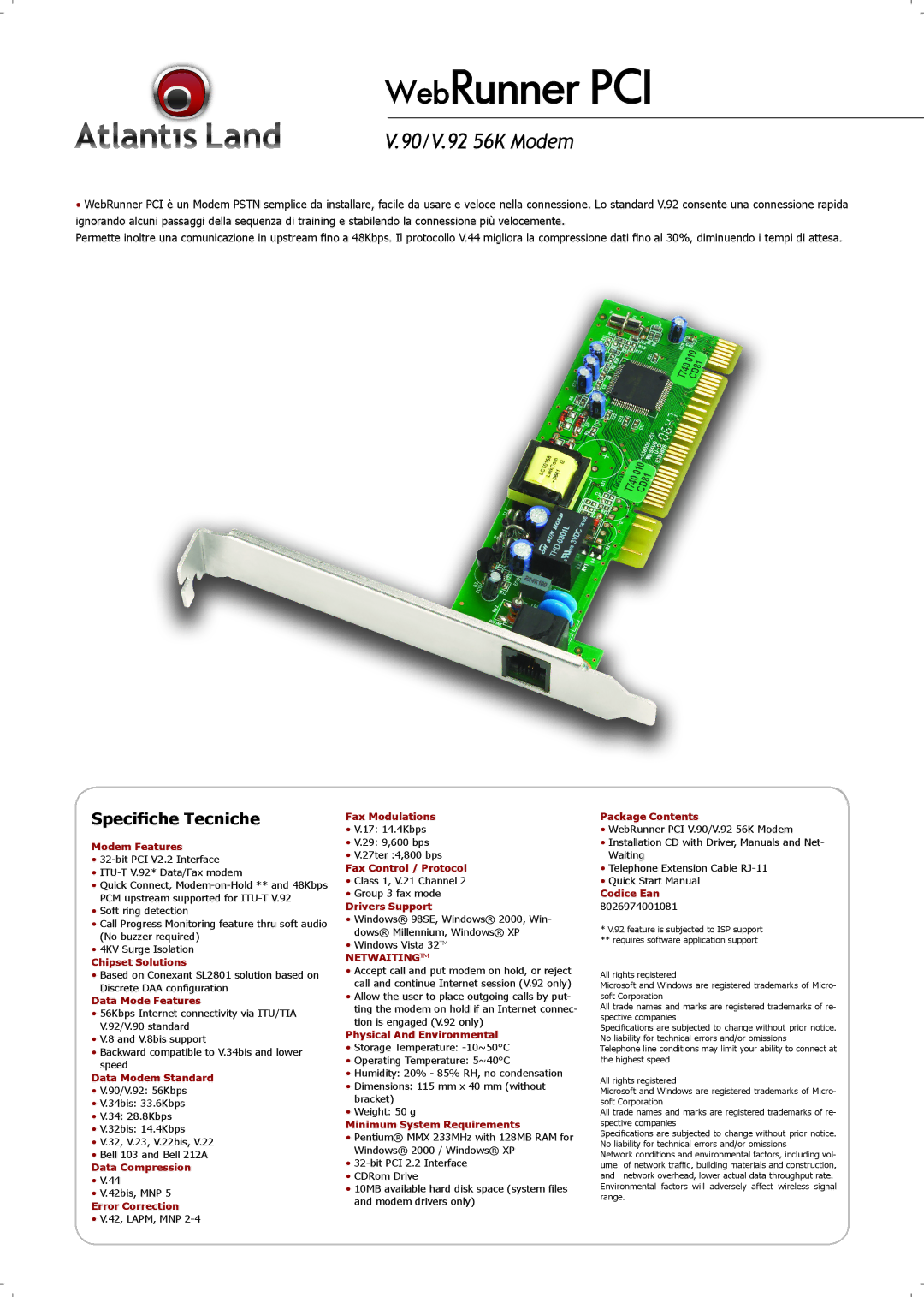 Atlantis Land A01-PP4R manual Modem Features, Chipset Solutions, Data Mode Features, Data Modem Standard, Data Compression 