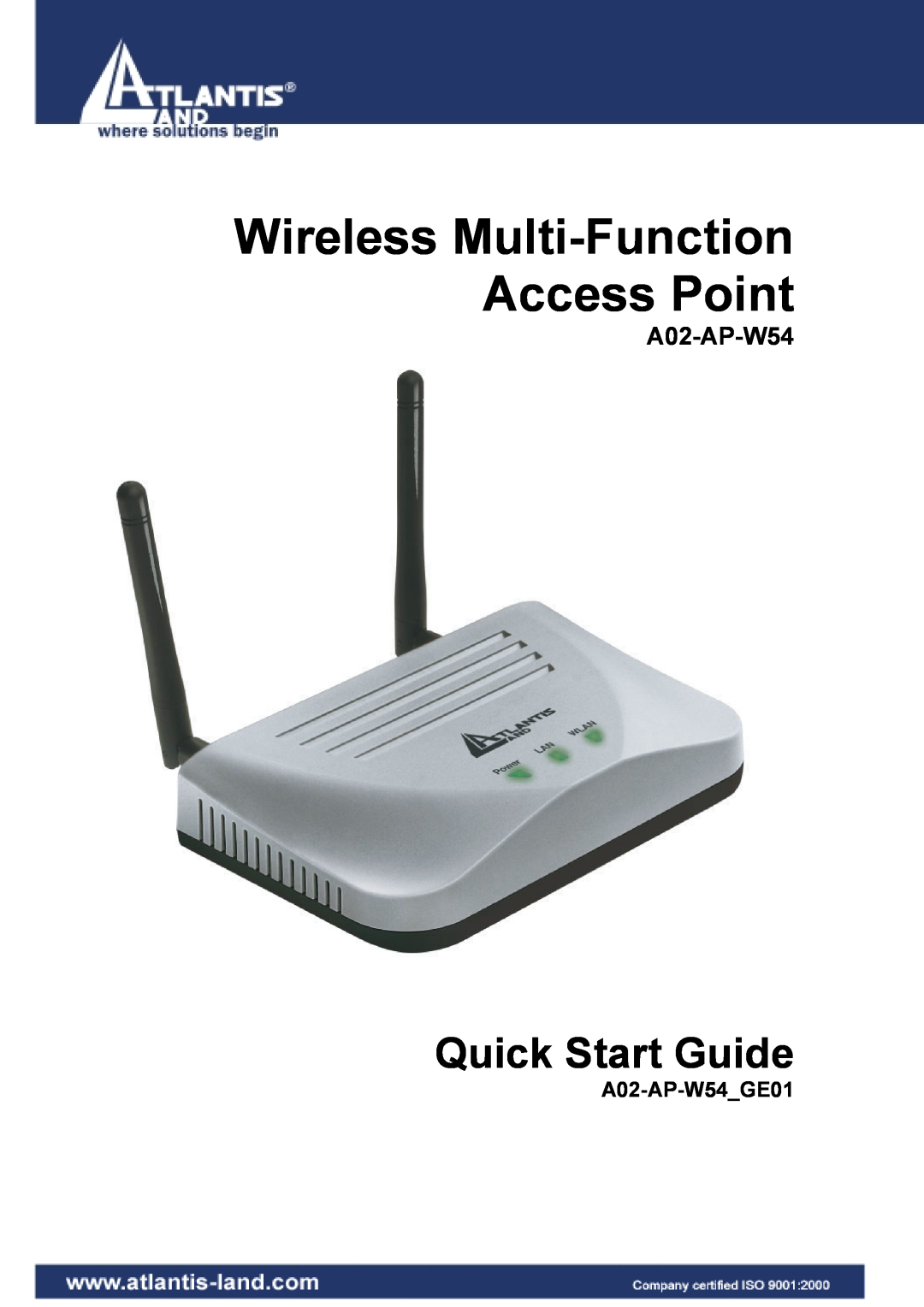 Atlantis Land A02-AP-W54_GE01 quick start Wireless Multi-Function Access Point, Quick Start Guide, A02-AP-W54GE01 