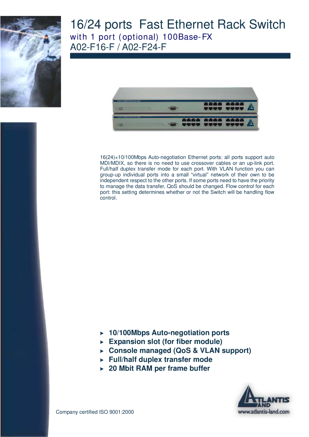 Atlantis Land manual 16/24 ports Fast Ethernet Rack Switch, A02-F16-F / A02-F24-F 