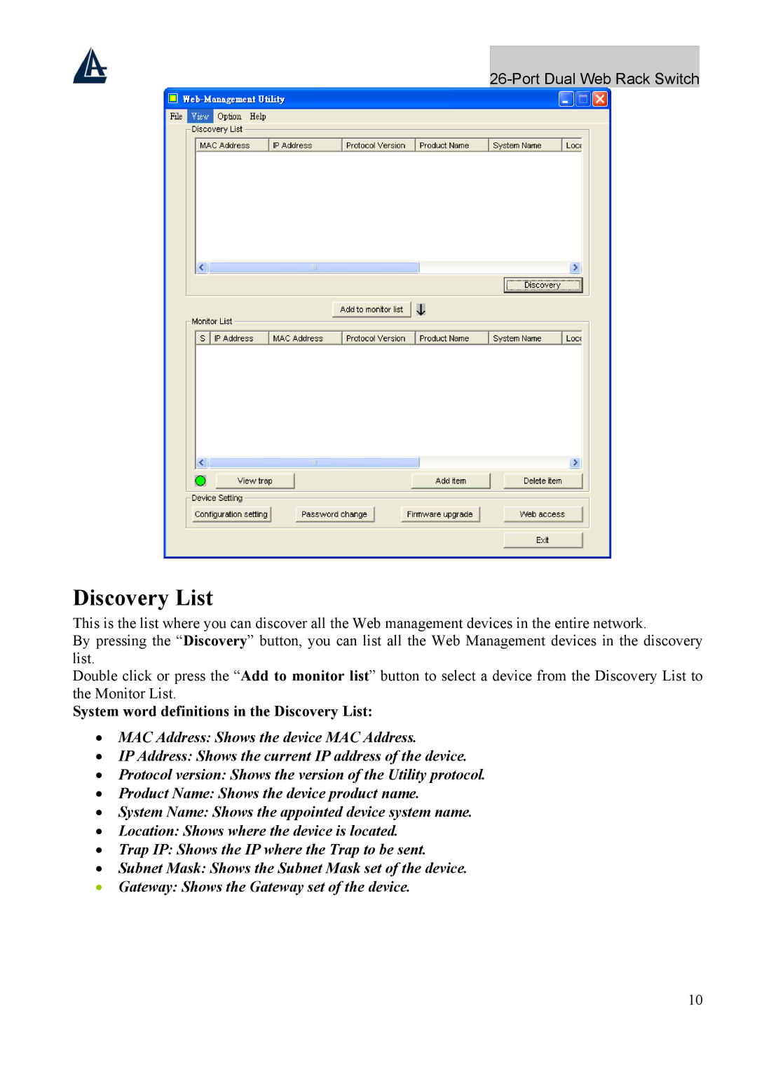 Atlantis Land A02-F24-4G user manual System word definitions in the Discovery List 