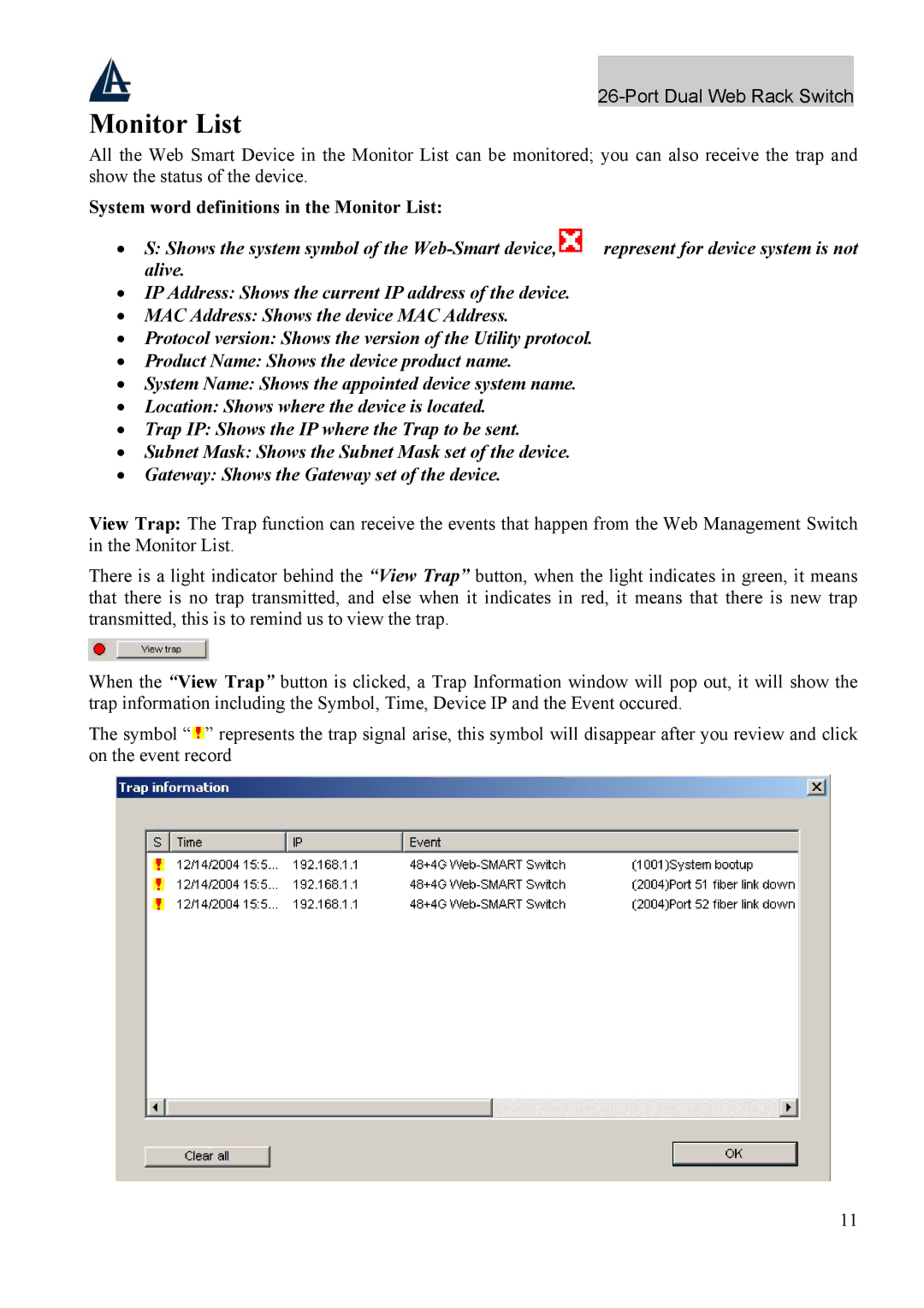 Atlantis Land A02-F24-4G user manual System word definitions in the Monitor List 