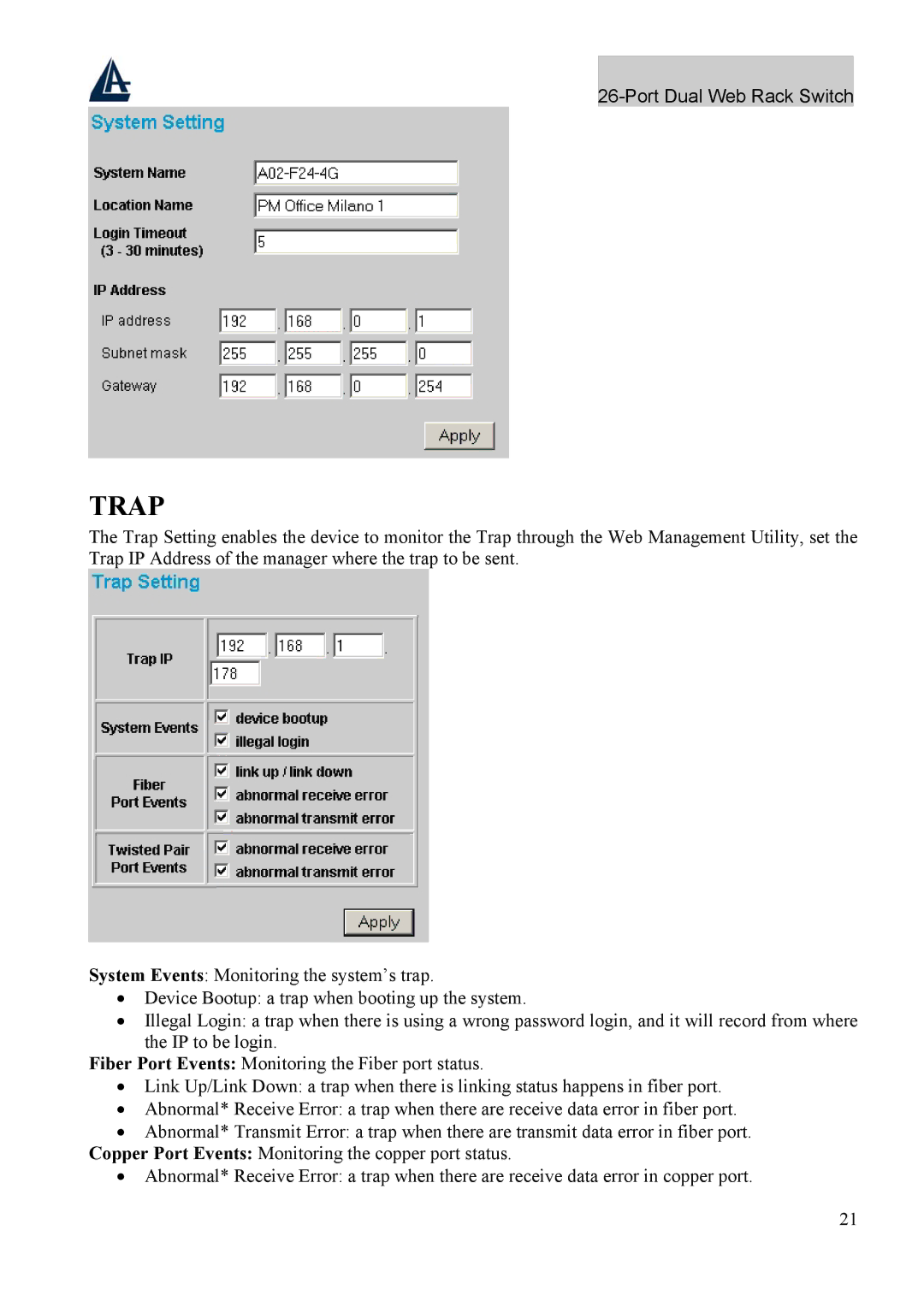 Atlantis Land A02-F24-4G user manual Trap 