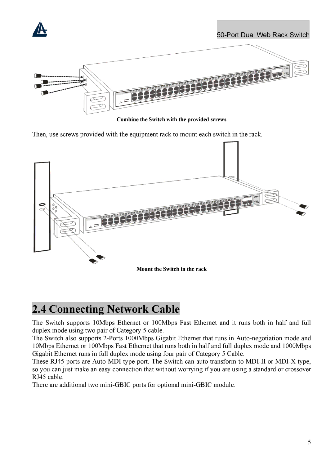 Atlantis Land A02-F48-4G user manual Connecting Network Cable 