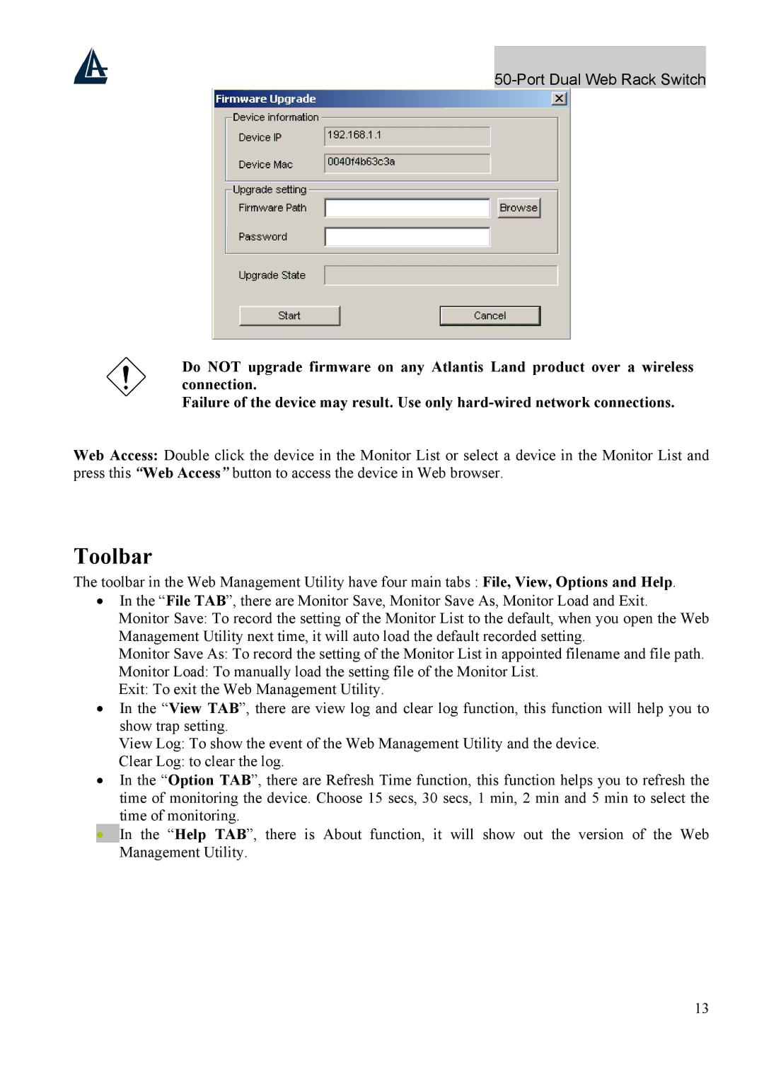 Atlantis Land A02-F48-4G user manual Toolbar 