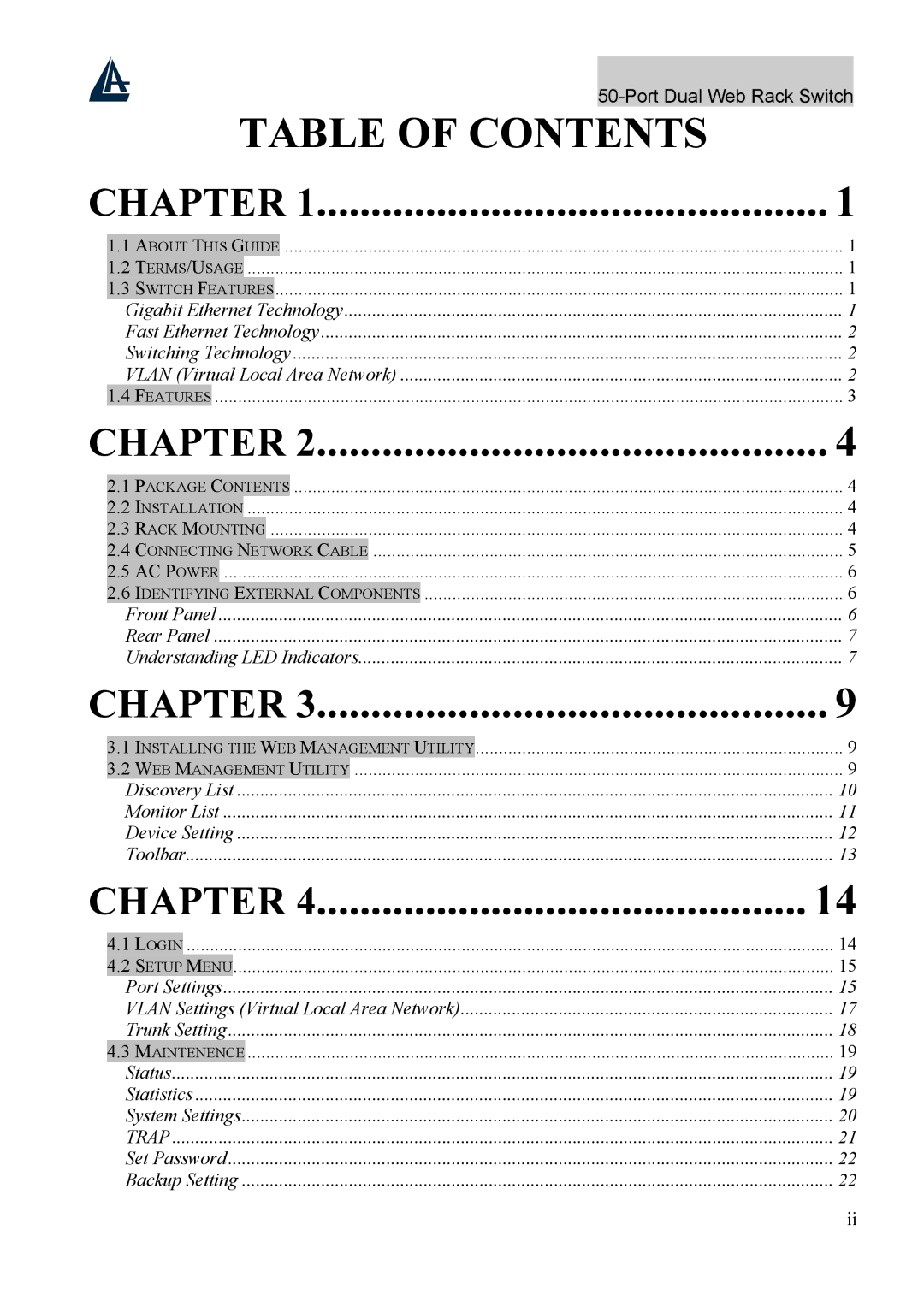 Atlantis Land A02-F48-4G user manual Table of Contents Chapter 