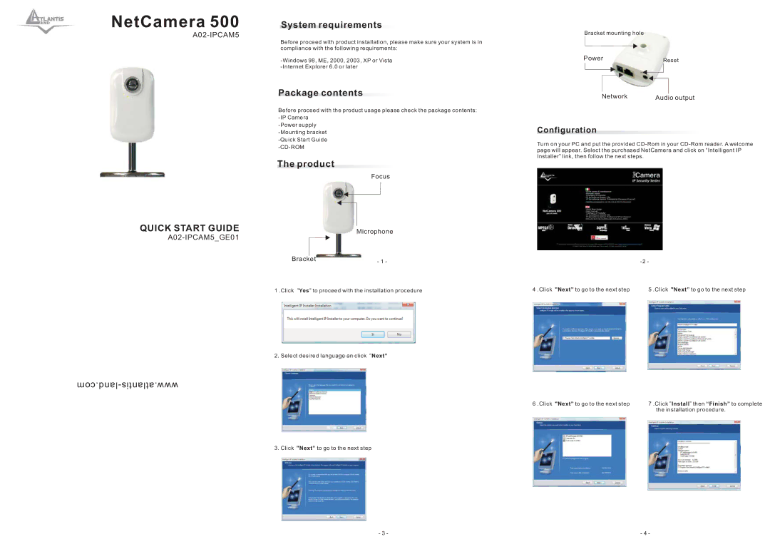 Atlantis Land A02-IPCAM5 quick start System requirements, Package contents, Product 