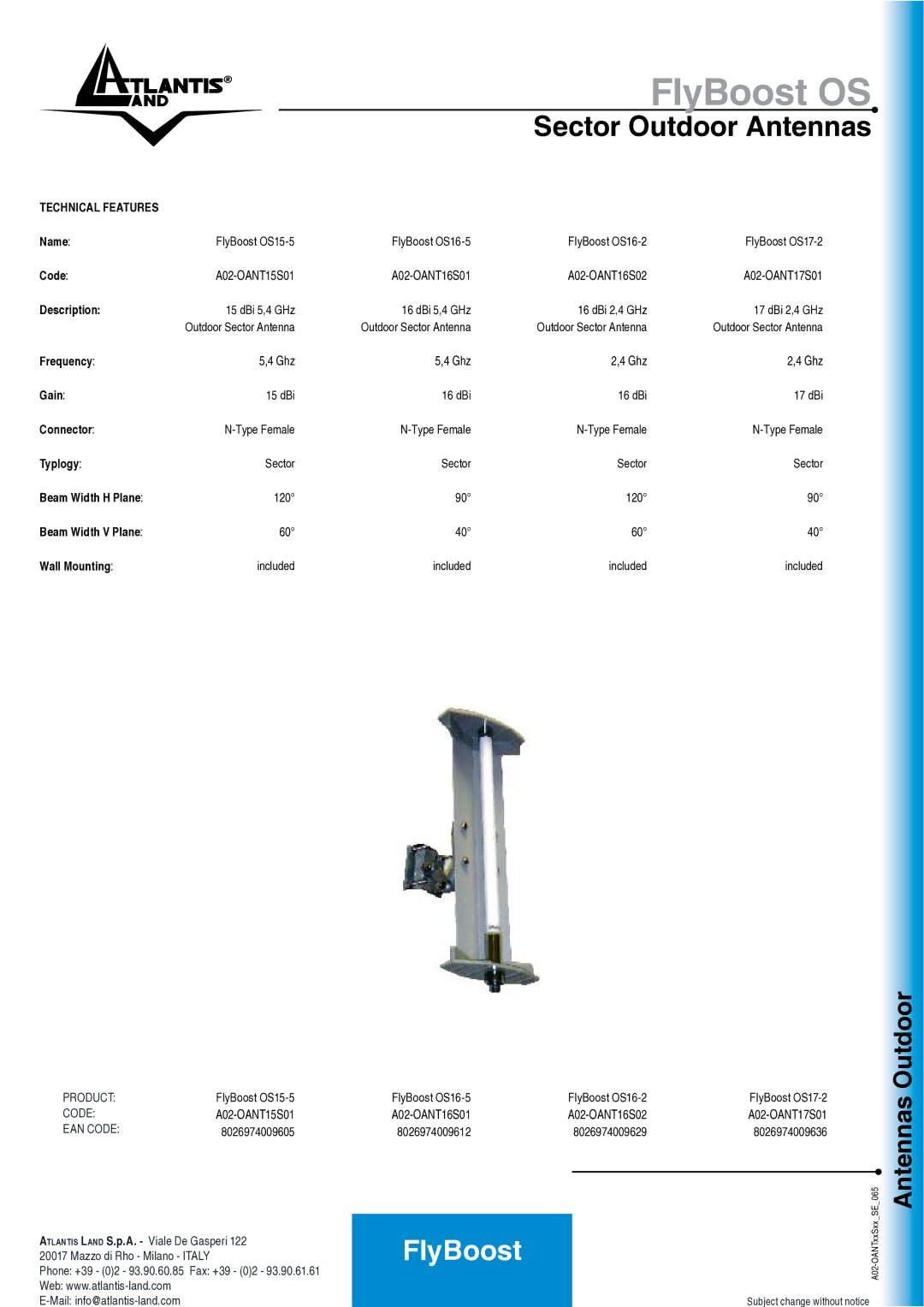 Atlantis Land A02-OANT15S01, A02-OANT16S02, A02-OANT16S01, A02-OANT17S01 manual Outdoor, Technical Features 