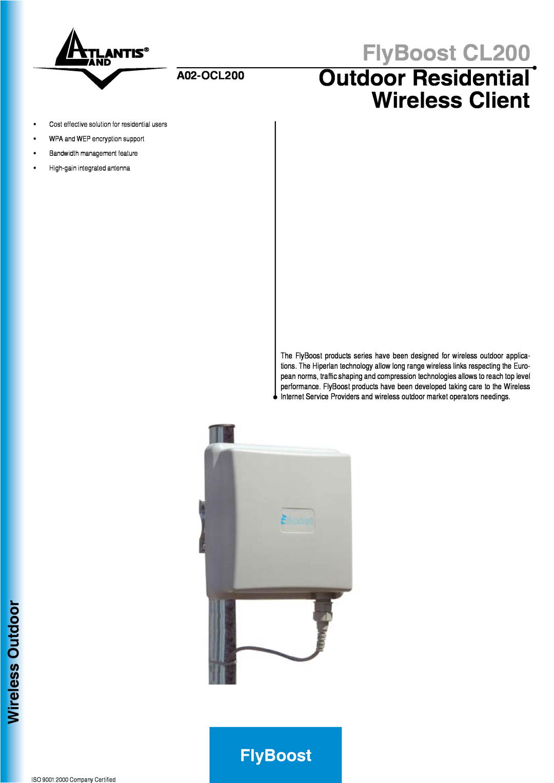 Atlantis Land A02-OCL200 manual FlyBoost CL200, Wireless Client, Outdoor Residential, Wireless Outdoor 