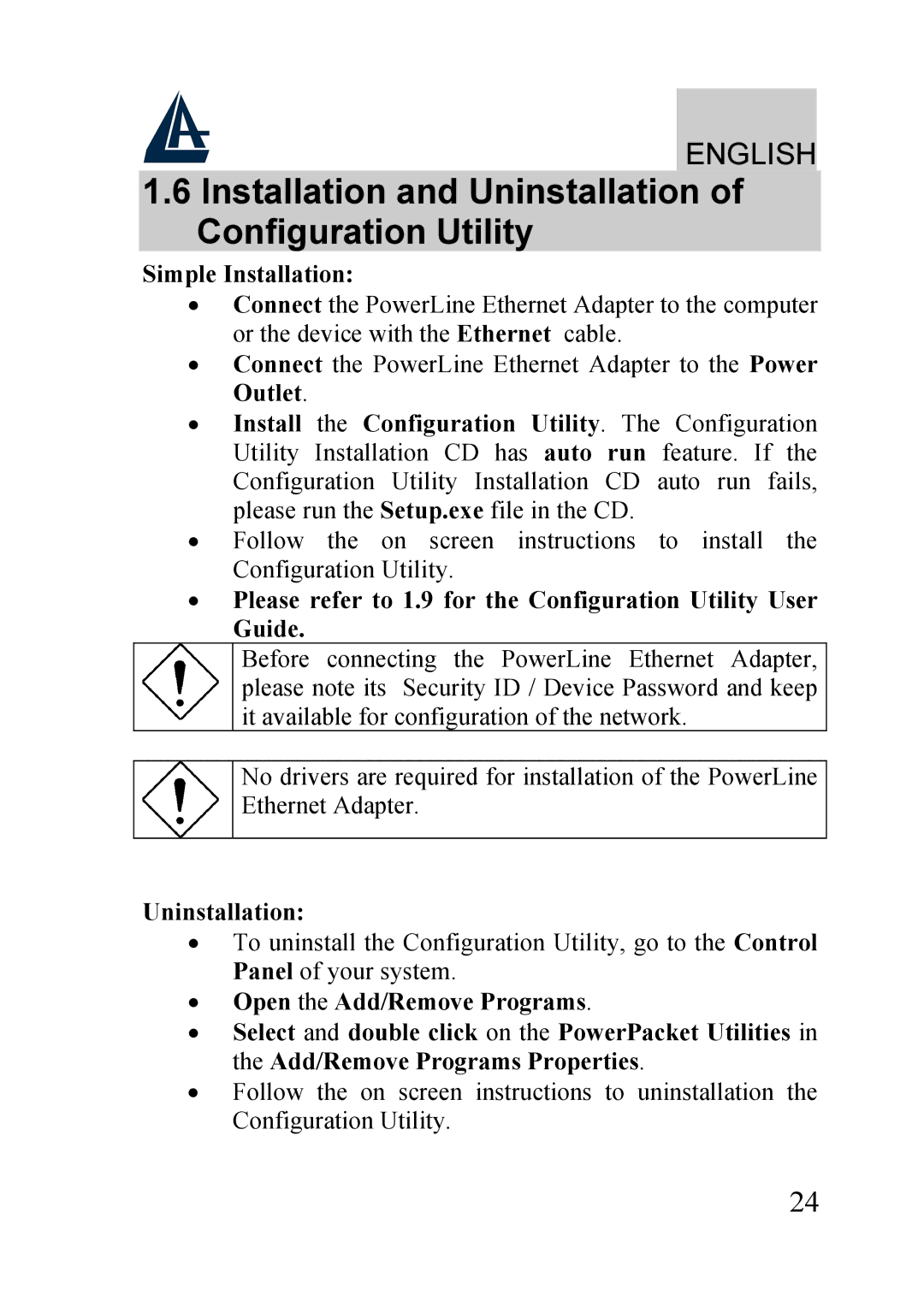 Atlantis Land A02-PL100 manual Installation and Uninstallation of Configuration Utility, Simple Installation 