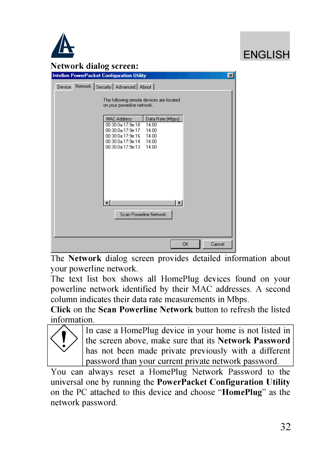 Atlantis Land A02-PL100 manual Network dialog screen 