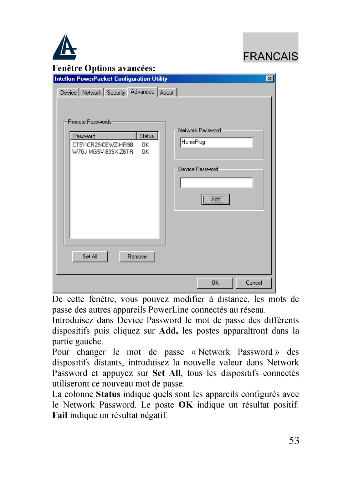 Atlantis Land A02-PL100 manual Fenêtre Options avancées 