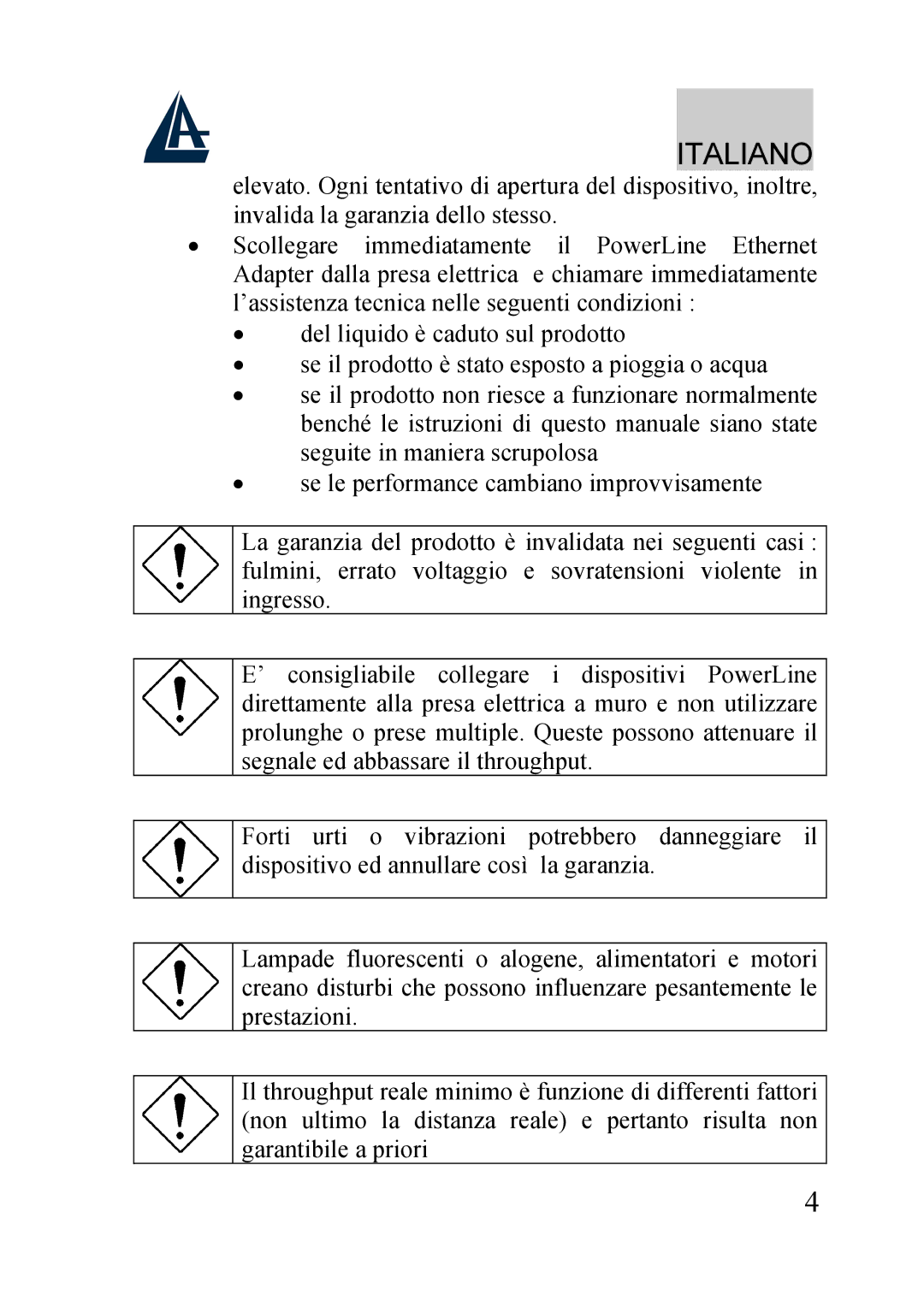 Atlantis Land A02-PL100 manual Italiano 