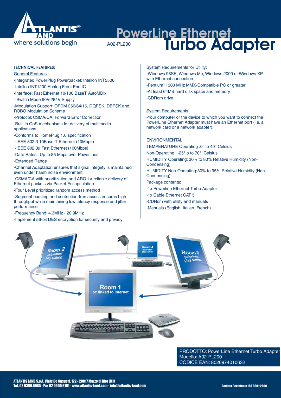 Atlantis Land A02-PL200 manual Technical Features, Environmental 