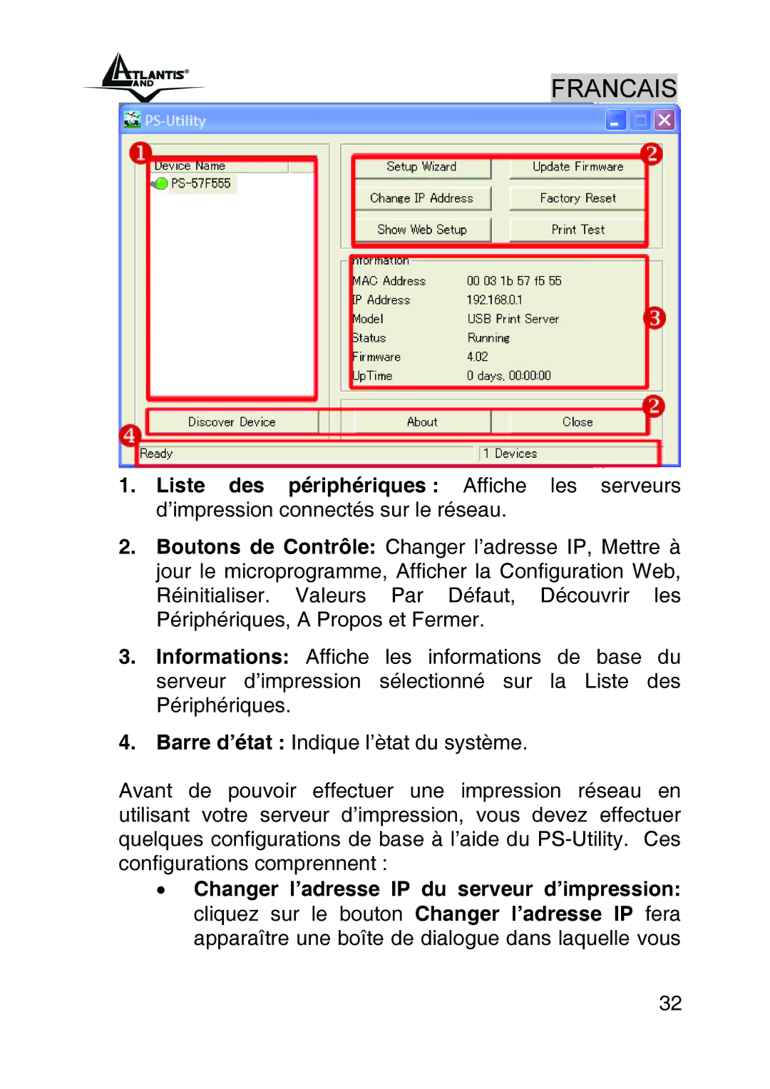 Atlantis Land A02-PSU_GX02 quick start Francais 