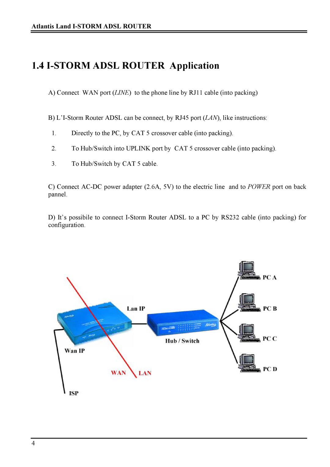 Atlantis Land A02-RA ME01 manual Storm Adsl Router Application 